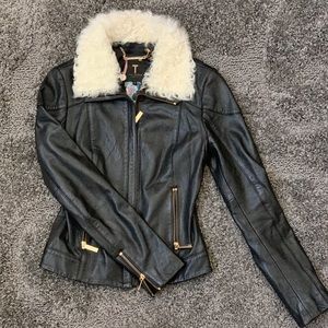 Ted baker London leather jacket shearling collar